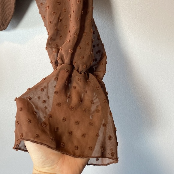 Urban Outfitters Puff Sleeve Blouse Women’s XS Chocolate Brown Cropped Boho Top - Picture 8 of 17